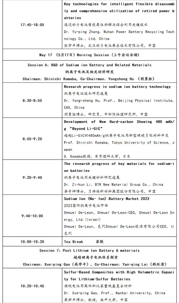 CIBF2023国际先进电池前沿技术研讨会详细议程